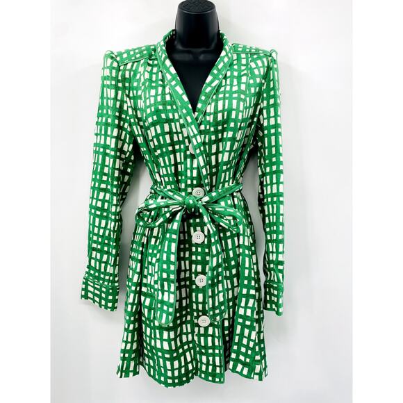 CaBi CIRCUIT Green White Plaid Linen Rayon Belted Jacket Coat - Picture 2 of 7
